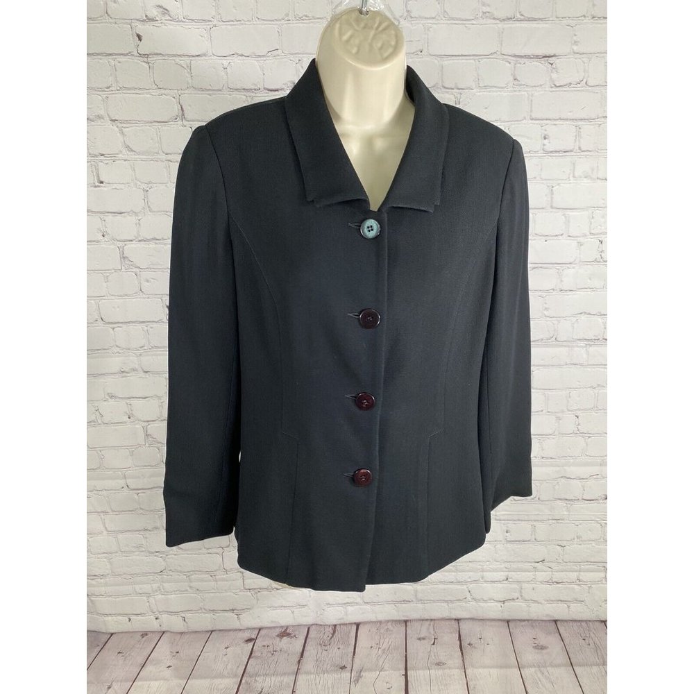 VTG Isabel Ardee Solid Black Collared Button Up Lined Blouse Women’s 6